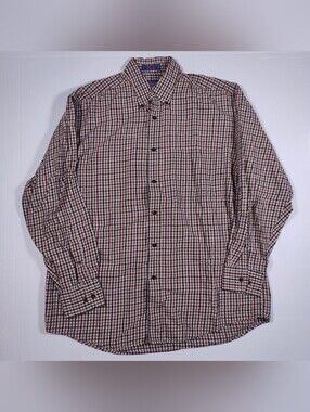 Pendleton Canterbury Cloth Wool Blend Beige Plaid Causal Button Down Size L